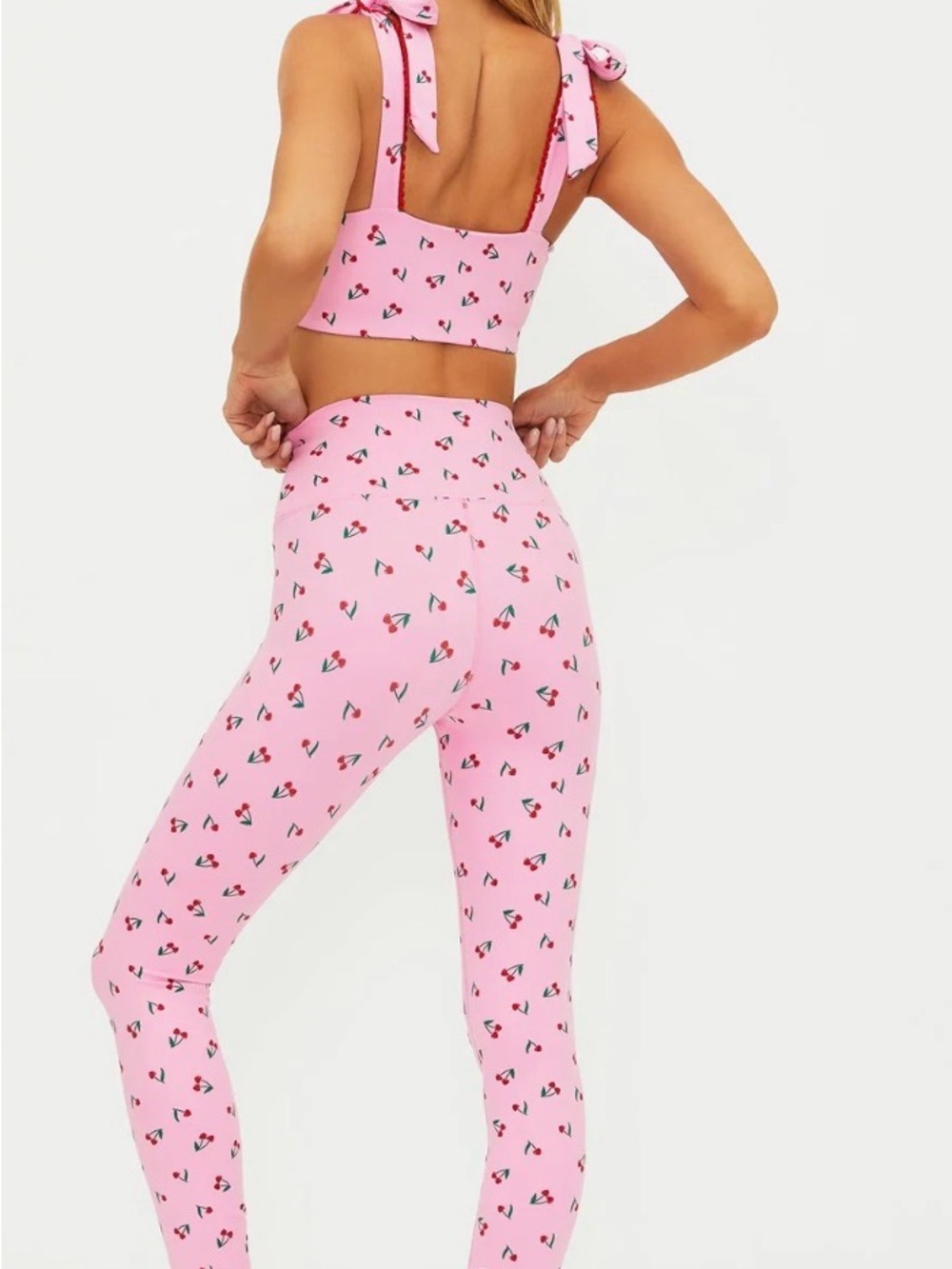 Beach Riot matching two piece workout set! Cherry Print leggings and sports bra